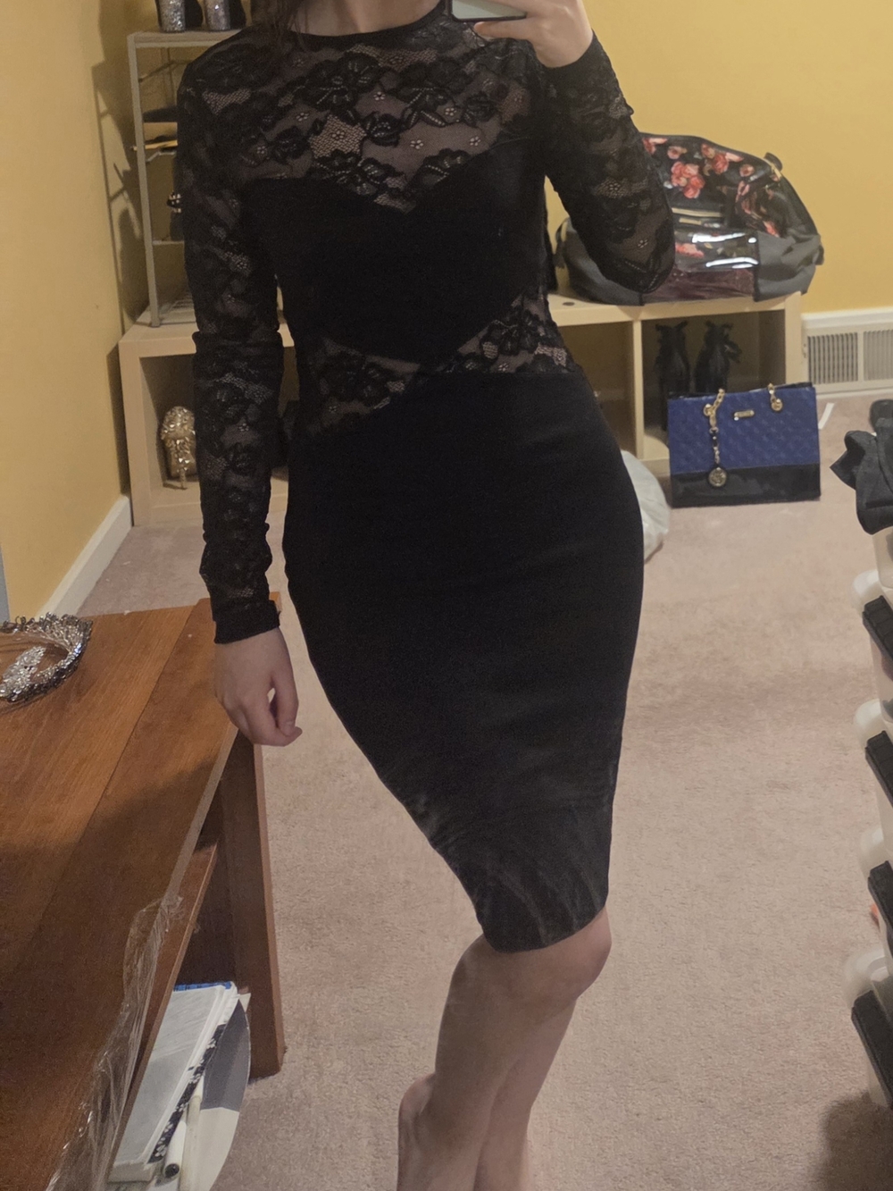 Kikiriki Black Floral Lace Bodycon Dress